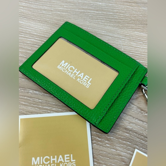 Michael Kors Leather Jet Set Charm Small ID Chain Card Holder Palm Green New - Picture 6 of 16